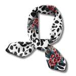 Foulard Cheveux Carré pour Femme Imprimé Blanc et Noir à Fleurs - Frossia
