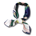 Foulard en soie vert et fleurs rose